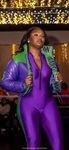 ML Purple & Green Body Suit & Bubble Crop Jacket